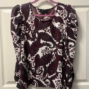 Eloquii Plus Size Burgundy and White Paisley Blouse